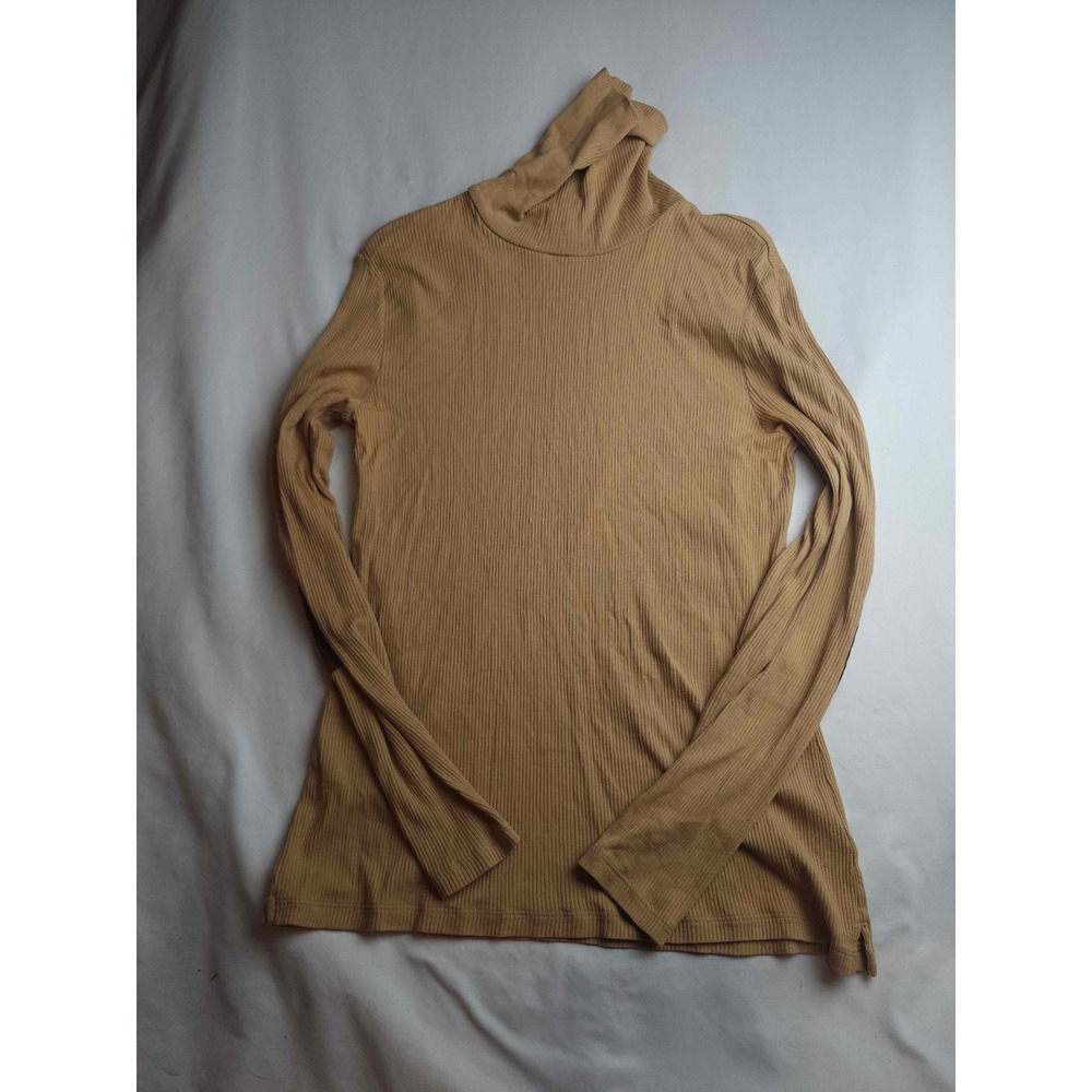 Lauren Ralph Lauren Tan Ribbed Turtleneck Top Elbow Patches Medium Womens